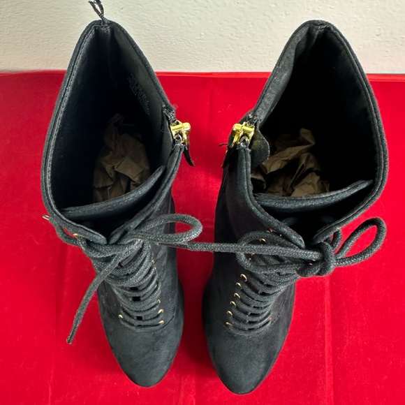 H&M Black Synthetic Suede Heeled Lace Up Platform Ankle Boots, Sz 7 - Picture 4 of 11